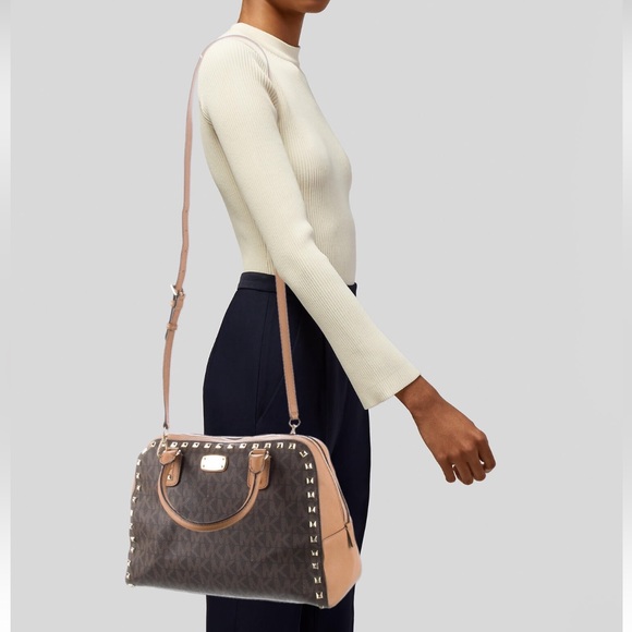 Michael Kors Brown Studded Satcel Bag - Picture 2 of 5